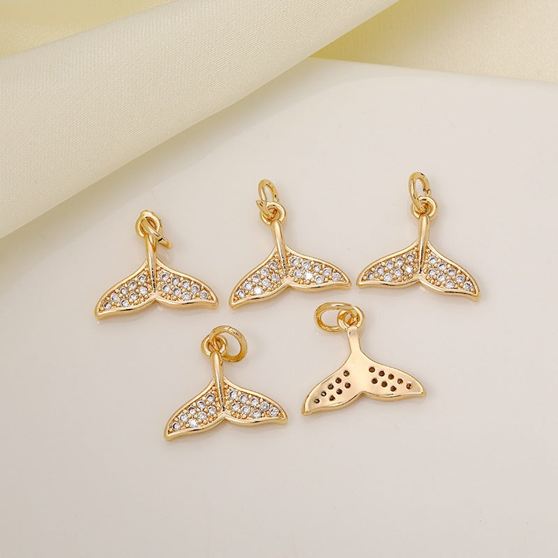 Color-retaining zircon-inlaid mermaid tail pendant with flat pendant, fish tail jewelry accessory for DIY crafts Secondary image