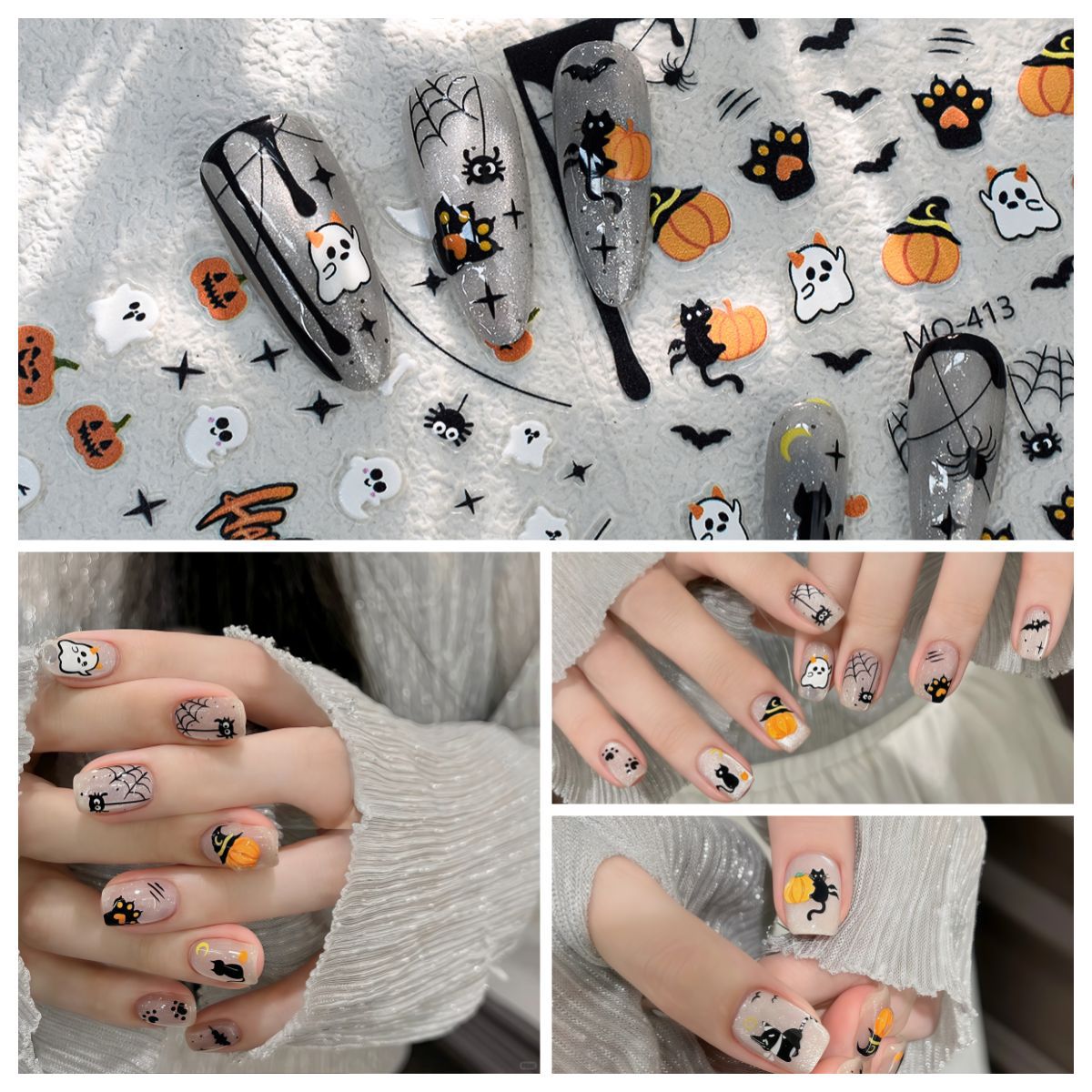 Halloween stickers cute 3D cartoon ghost spider bat pumpkin DIY decoration nail stickers with self-adhesive backing Secondary image