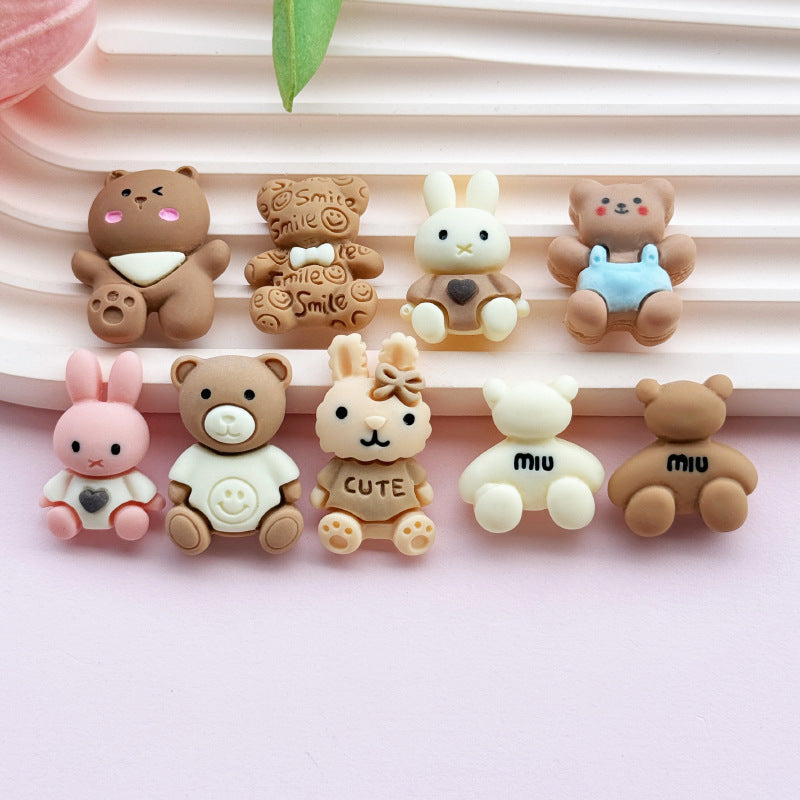 Matte brown bear and rabbit series resin DIY accessory materials for phone cases, clogs, and mouthwash cups Secondary image