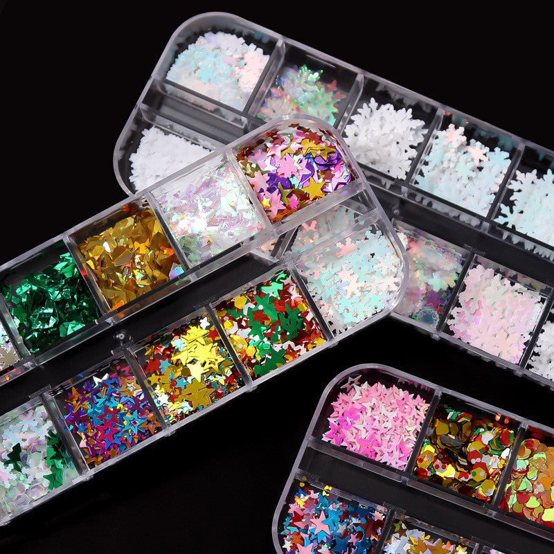 Nail Art Accessories Christmas Glitter 12-Grid Snowflake Set Mixed Thin Nail Stickers Secondary image