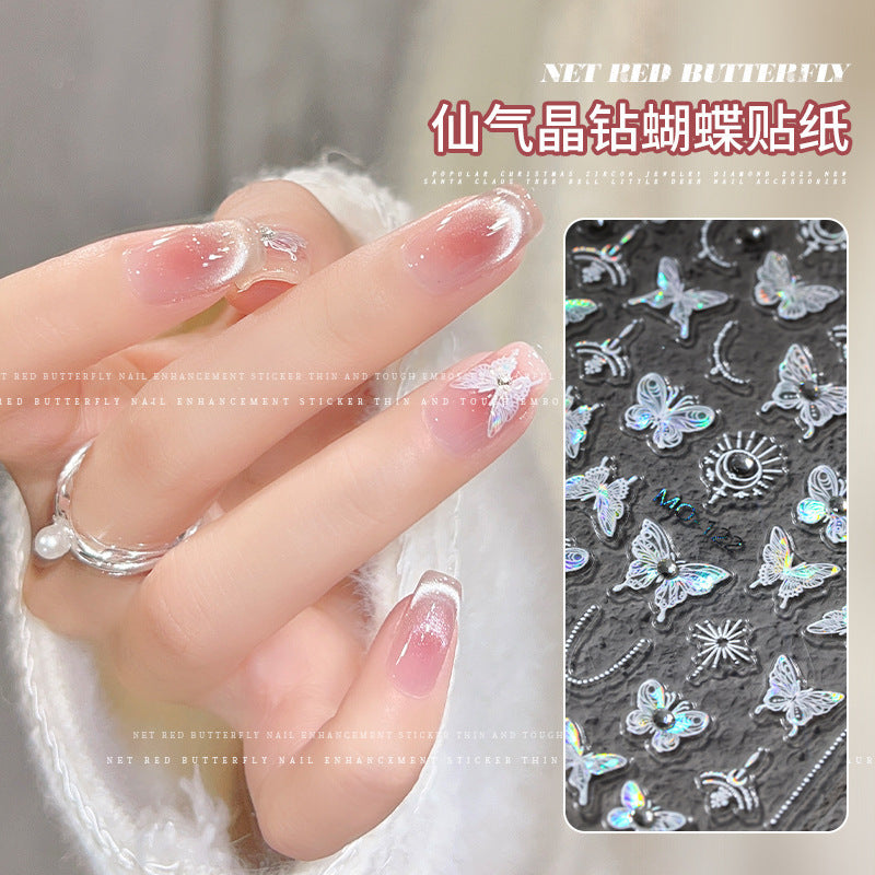 Pure Desire Butterfly Stickers 2024 Crystal Diamond Embossed Semi-Transparent White Thin Durable High-End Decorative Finger Stickers Secondary image