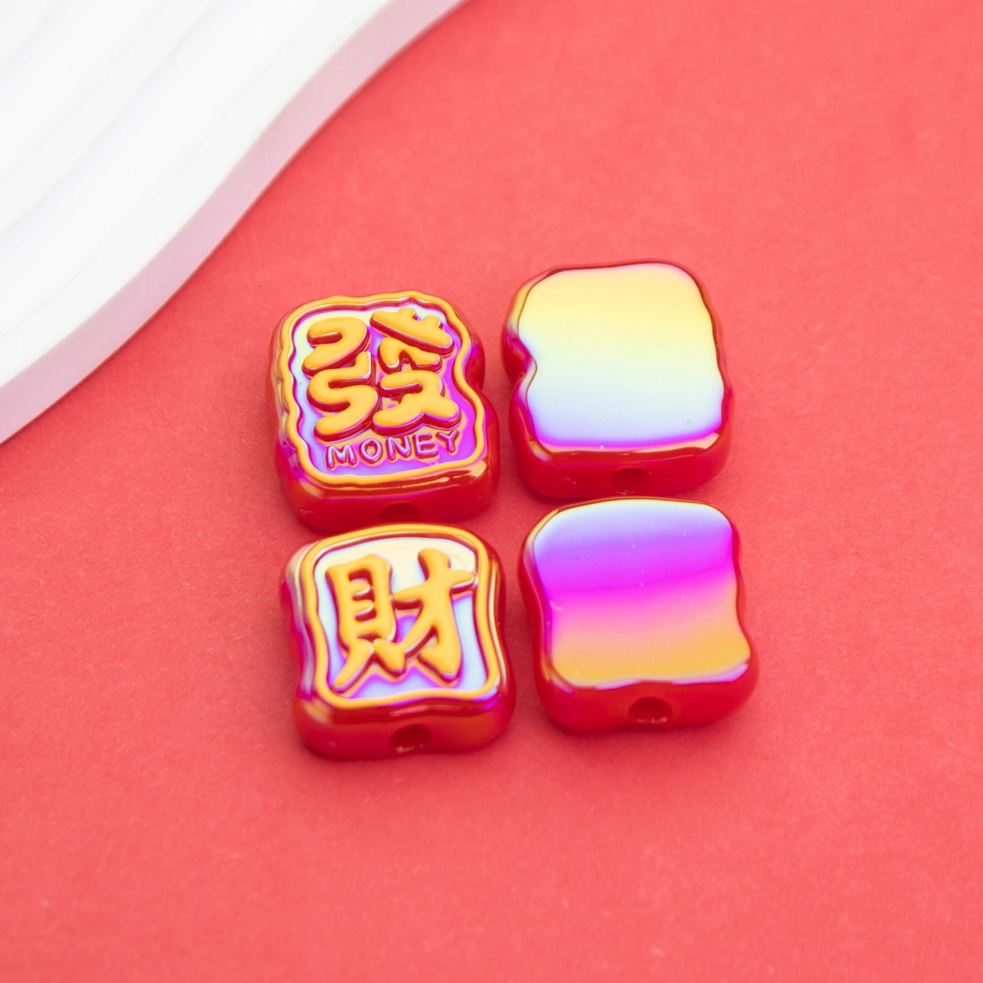 Solid color oil-coated high-gloss electroplated acrylic beads with straight-through holes, loose beads for jewelry accessories Secondary image