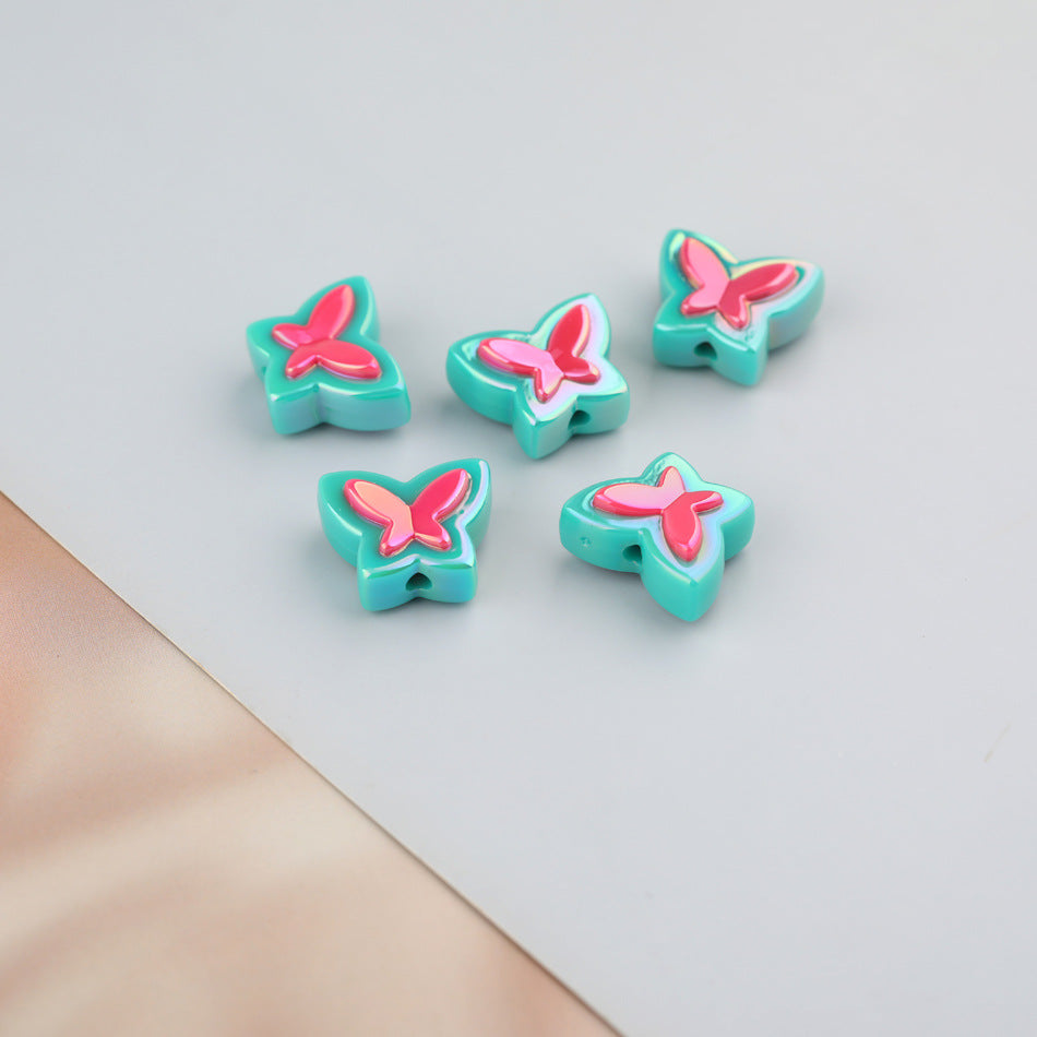 Two-color three-dimensional spliced small butterfly acrylic beads DIY handmade hair rope bracelet necklace jewelry materials Secondary image
