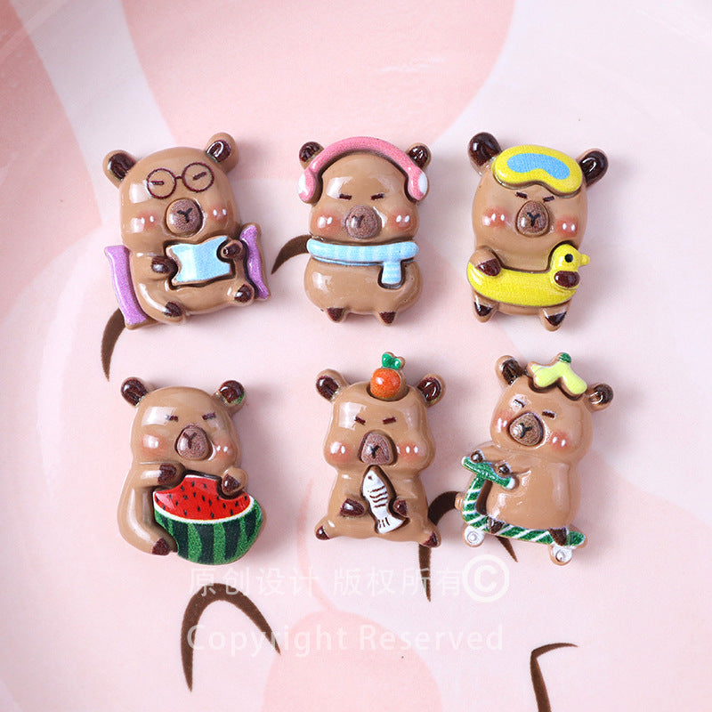 Cute shiny capybara DIY resin accessories, cream glue car decorations, shoe charms, and patches in stock Secondary image