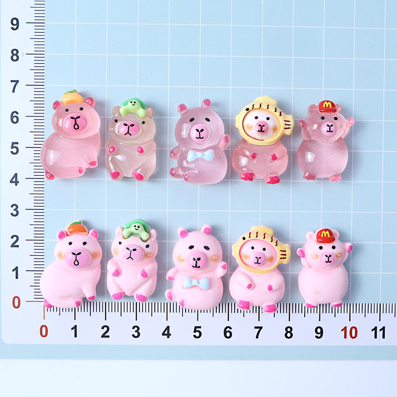 Cartoon glow-in-the-dark capybara DIY accessories, cream glue resin ornaments, small accessories in pink Secondary image