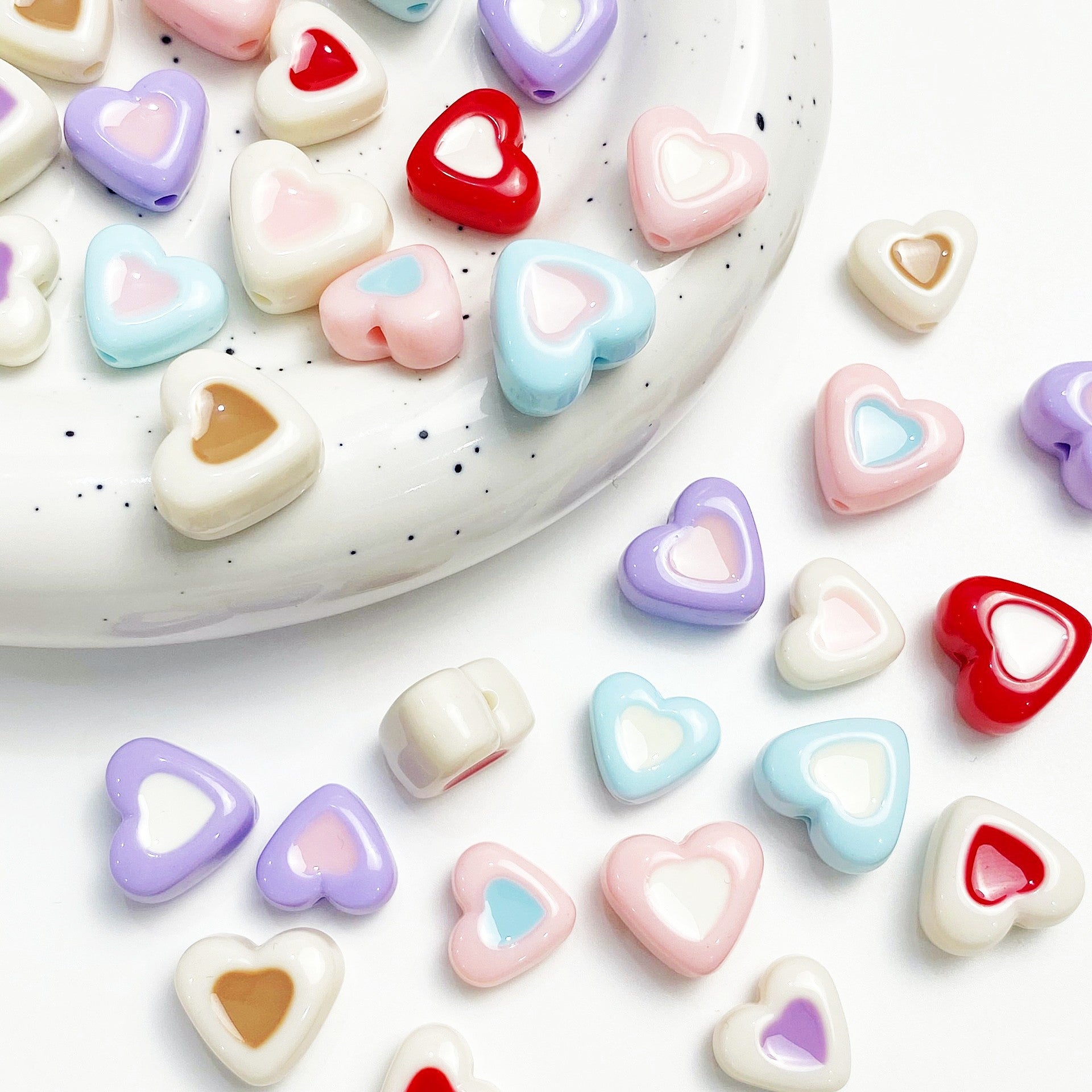 Macaron oil-drip heart-shaped beads DIY phone chain beading accessories cream color series necklace pendant jewelry materials Secondary image