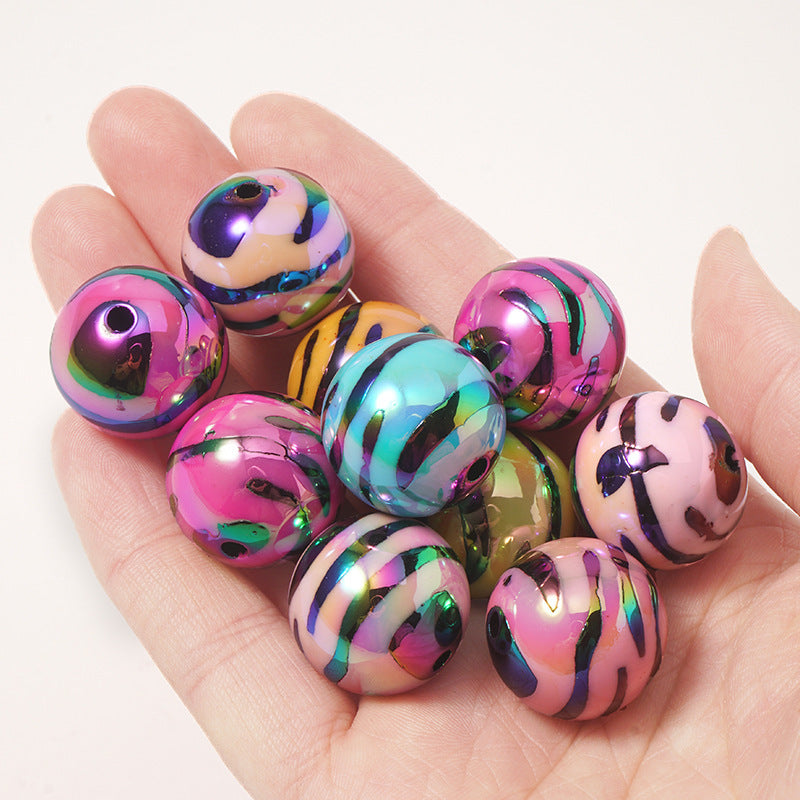 Acrylic UV-coated colorful zebra stripe round beads with straight holes for DIY phone chains and keychains, loose bead accessories Secondary image