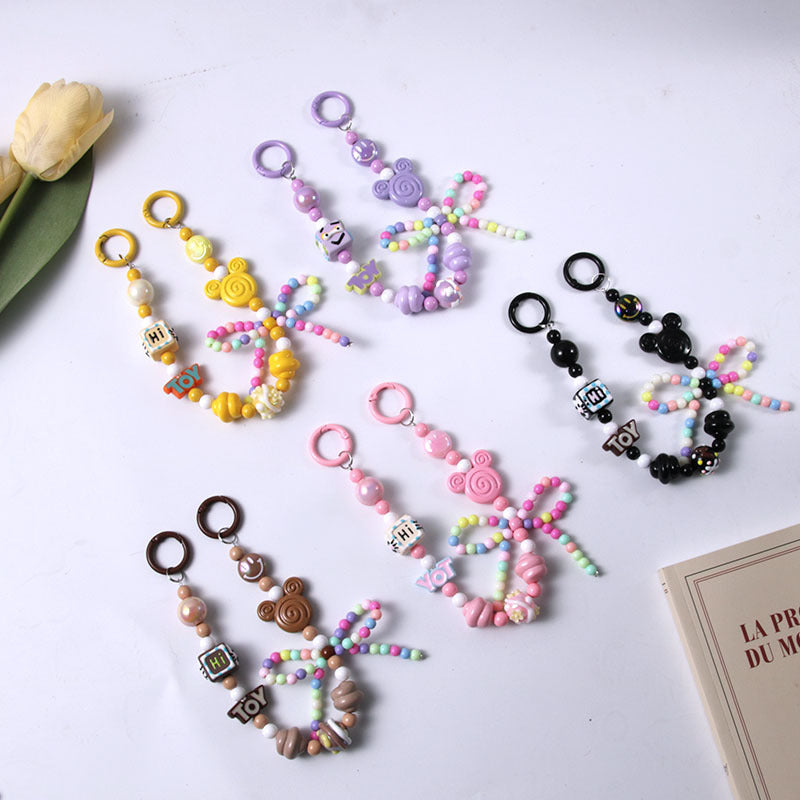 New Bowknot Mickey Head Phone Chain Beaded Handmade Hand-painted Bead Bag Pendant Phone Case Decoration Keychain Secondary image