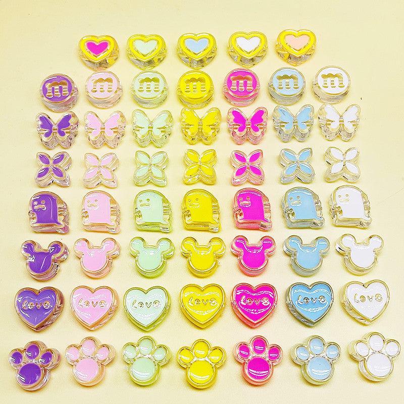 Straight-hole acrylic beads with oil-dripping finish, butterfly, little monster, heart, cat paw DIY phone chain, hair rope, and accessories Secondary image