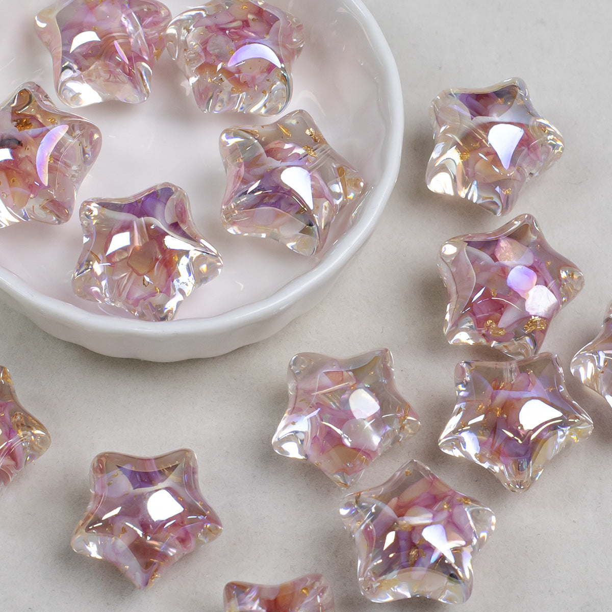 Mother-of-pearl star gold foil pentagram resin beads electroplated through-hole loose beads DIY phone chain accessories Secondary image