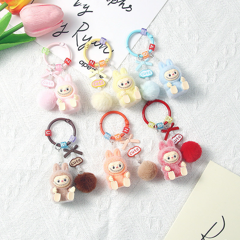 New flocked sitting plush doll diy Cute pendant creative cartoon keychain phone strap bag accessory Secondary image
