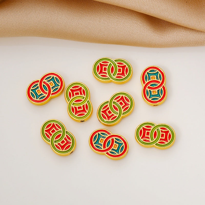 Gold-plated oil-drip butterfly large-hole beads, ancient coins, rabbit handmade beaded bracelet, necklace, spacer beads, and decorative beads Secondary image