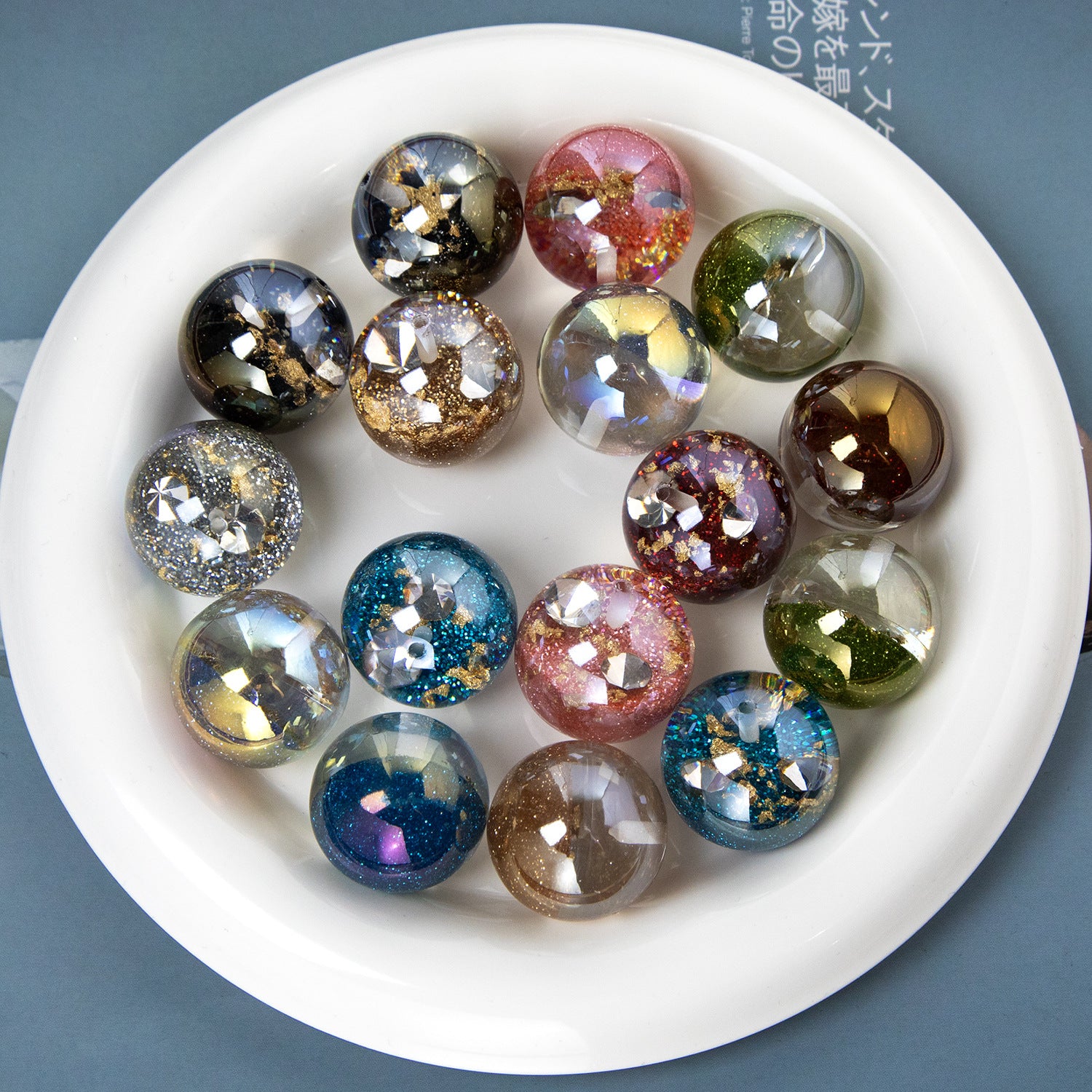 Zircon colored diamond sand half-hole beads high-gloss electroplated resin beads DIY pendant accessories Secondary image