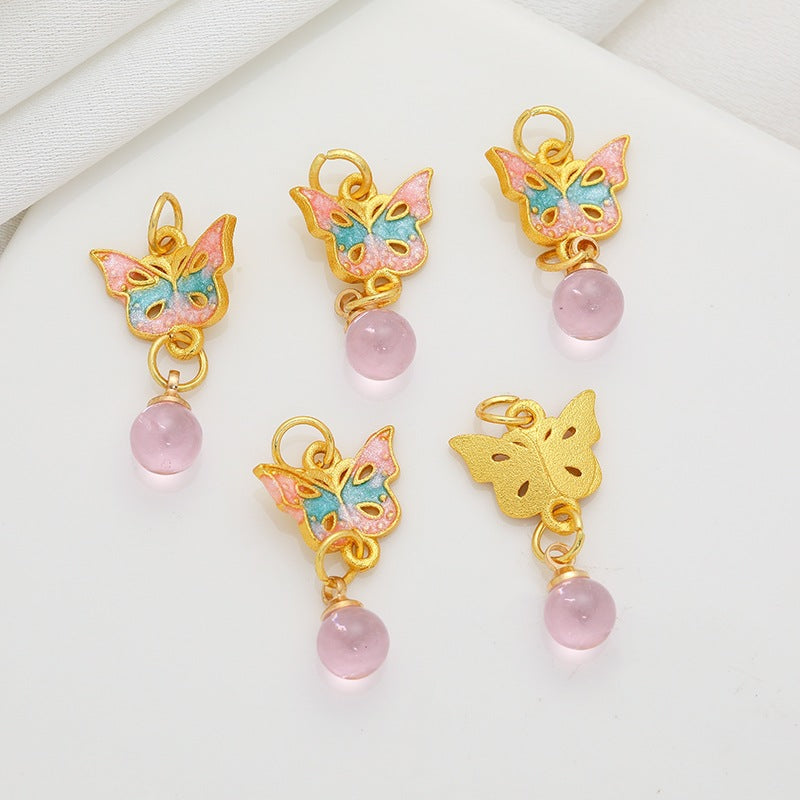 Gold-plated enamel Chinese-style butterfly, lion, lotus, and fortune character pendant, charm, bracelet, and bead accessories Secondary image