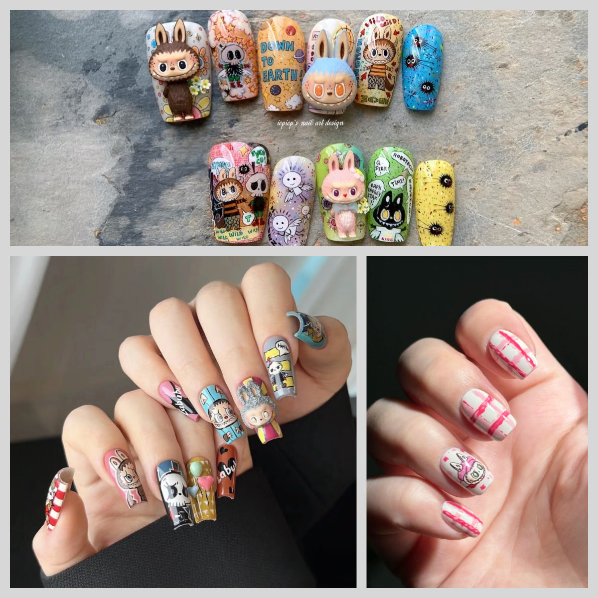 5D Embossed Cartoon Labubu Nail Art Stickers Personalized Creative Graffiti Nail Stickers Accessories Secondary image