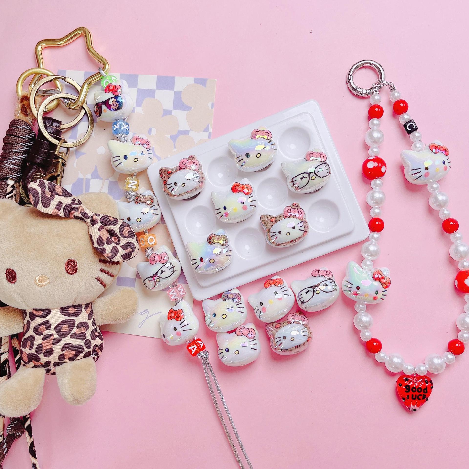 UV-coated three-dimensional printed Hello Kitty straight-hole beads DIY phone chain bag pendant accessory materials Secondary image