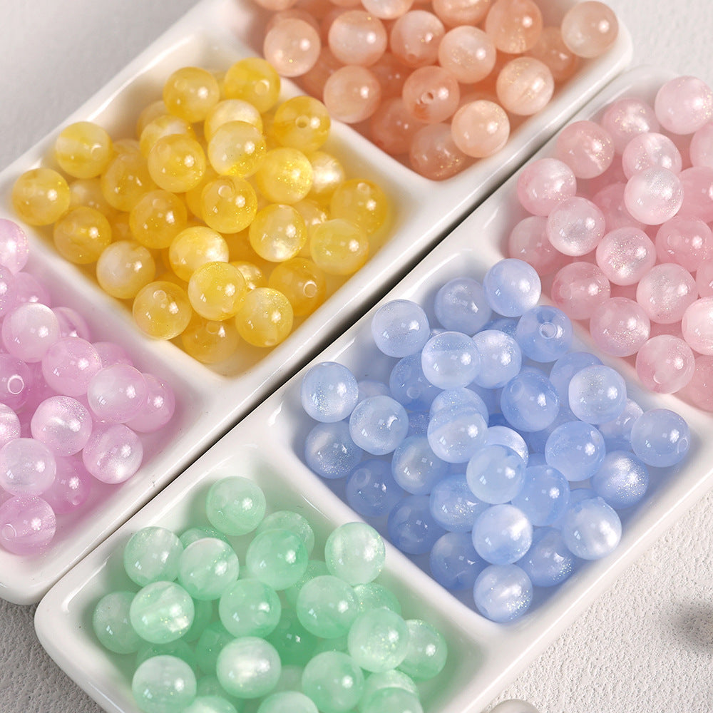 Light-changing resin imitation cat-eye fine glitter straight-hole round beads, loose beads for DIY handmade bracelets and necklaces Secondary image