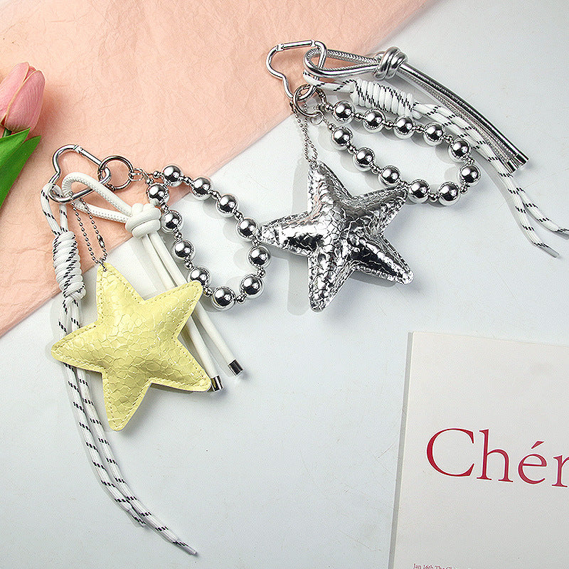 New Korean-style five-pointed star handmade beaded bag pendant, popular accessory string combination keychain and phone charm Secondary image