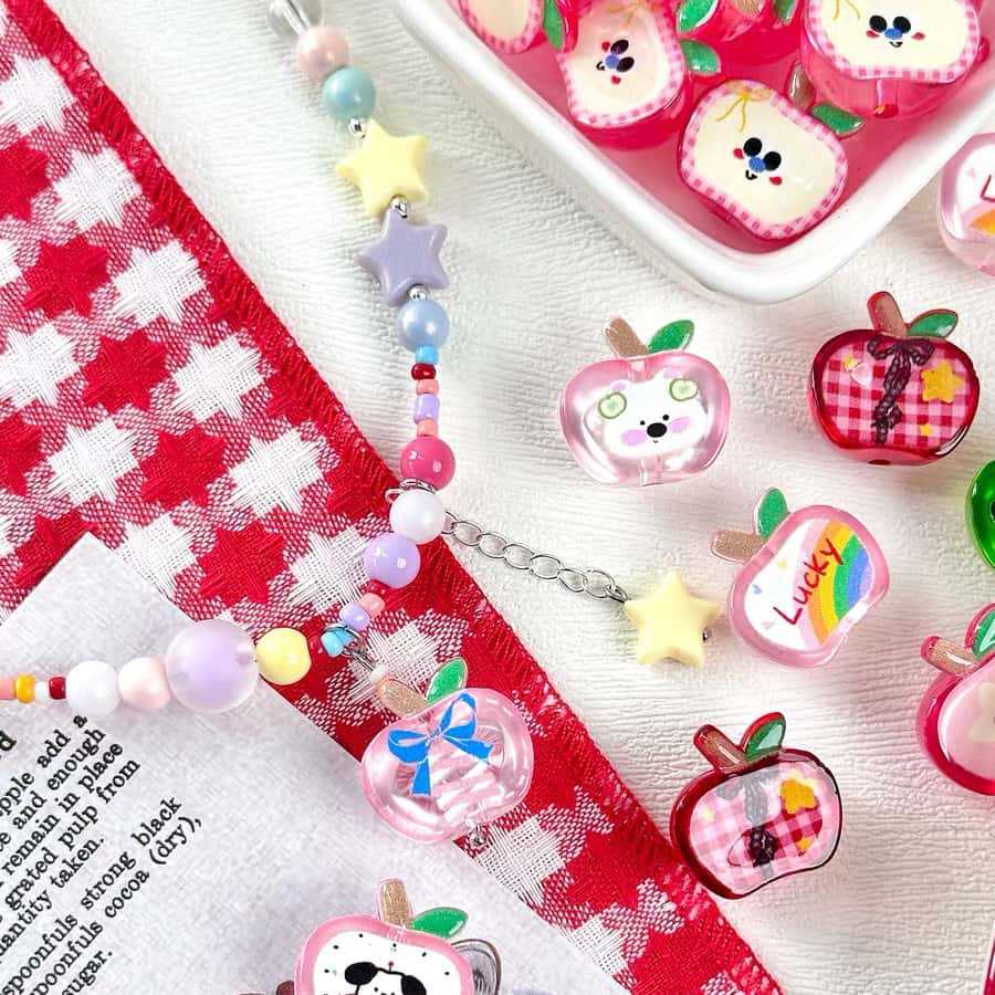 Cute cartoon printed apple beads, loose beads for DIY handmade beaded bracelets, necklaces, bag charms, and accessories materials Secondary image