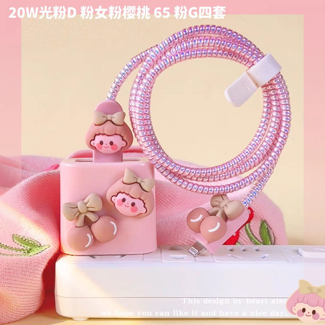Milk tea color bear cherry girl DIY charger protective case DIY resin accessory parts Secondary image