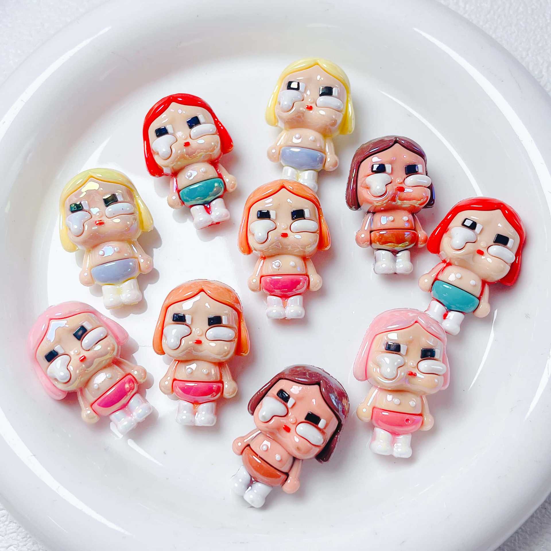 New UV-coated colorful cartoon standing crying baby Labubu through-hole beads DIY phone chain material accessories Secondary image