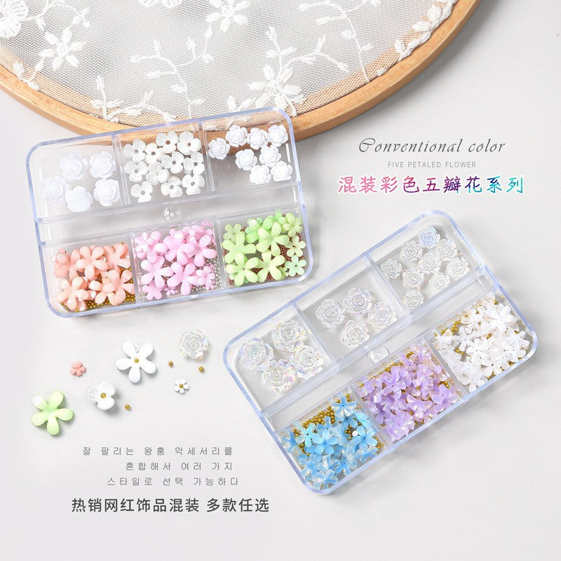 Nail art accessories: colorful five-petal flowers, spring and summer camellia, steel beads, frosted flowers, nail decoration accessories Secondary image