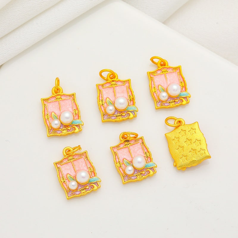 Gold-plated oil-drip flower pendant with through-hole accessory for DIY bracelet, necklace, beaded earrings, and jewelry components Secondary image