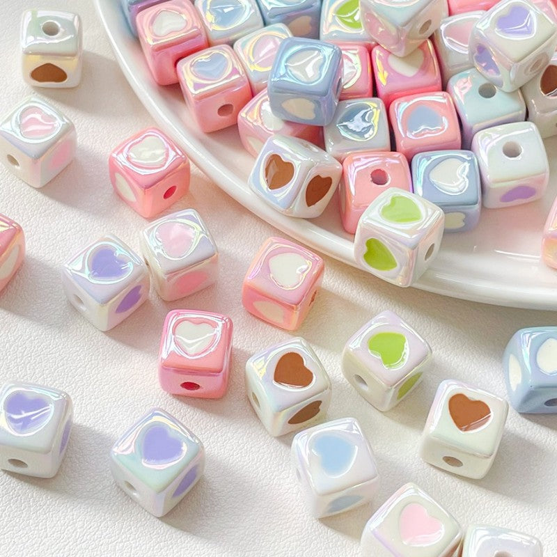 Cute colorful plated heart-shaped square beads with oil drops on all sides, DIY handmade loose beads for phone chains, bracelets, necklaces, and accessories Secondary image