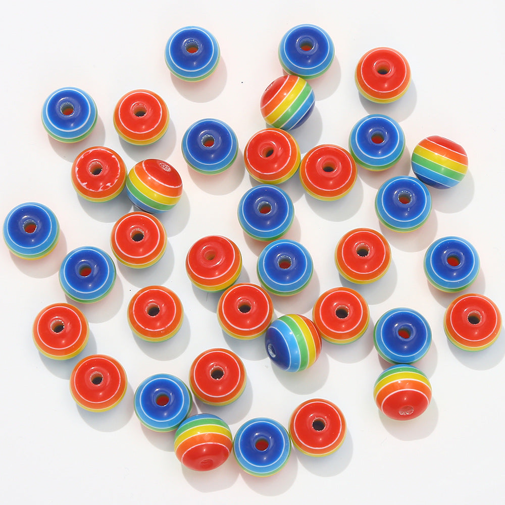 Resin candy-colored rainbow striped beads DIY colorful bracelet phone chain loose bead materials Secondary image