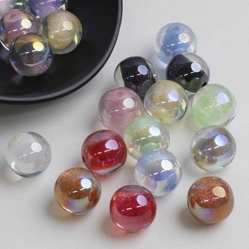 16mm ice crystal honey-colored beads, electroplated resin beads, through-hole loose beads, semi-transparent fine glitter phone chain accessories Secondary image