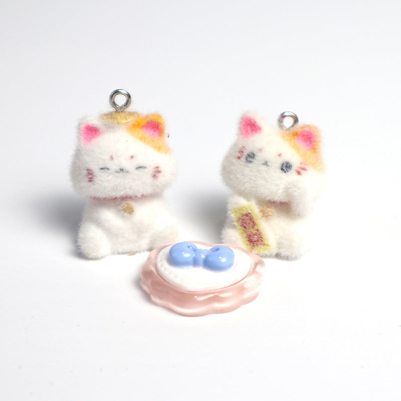 Cute Flocked Plush 3D Lucky Cat DIY Decoration Pendant Accessory Keychain Ornament Secondary image