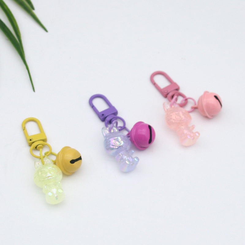 New cartoon luminous Labubu keychain, creative bell earphone case accessory, candy-colored bag pendant wholesale Secondary image