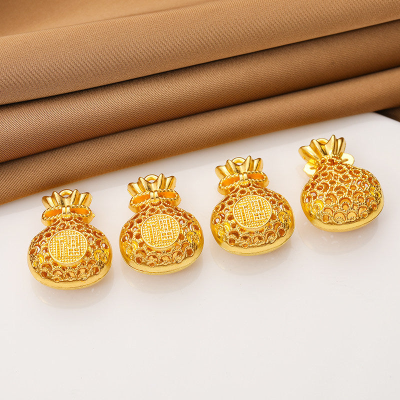 24k gold-plated copper fortune bag bow pendant decoration DIY handmade beaded bracelet necklace accessories Secondary image