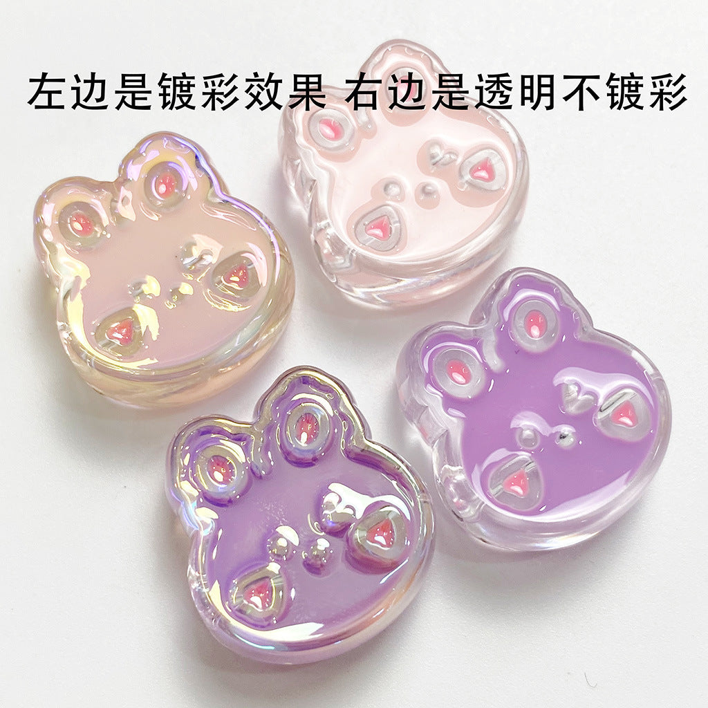 Transparent UV-coated colorful oil-dripped bunny head beads for DIY handmade phone chains, hair ropes, and accessory materials Secondary image
