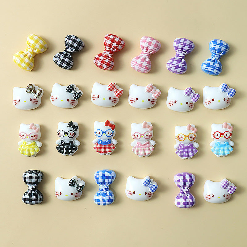 Cute plaid skirt, kitten bow, handmade DIY accessory components, cream glue resin small accessories, hairpin materials Secondary image