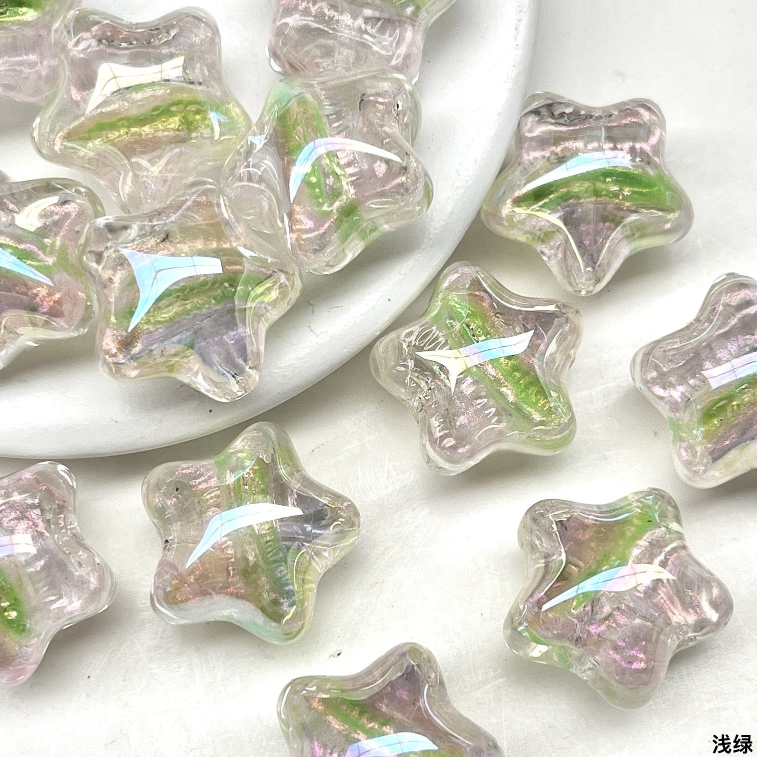 21mm oil painting style "Spring River, Flower and Moonlight Night" five-pointed star electroplated resin through-hole loose beads DIY bracelet accessories Secondary image