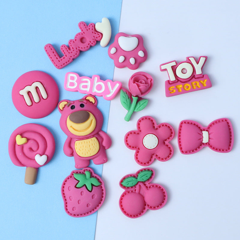 Rose red strawberry bear flower bow resin accessories phone case bear paw M&M's cream glue DIY rose material Secondary image