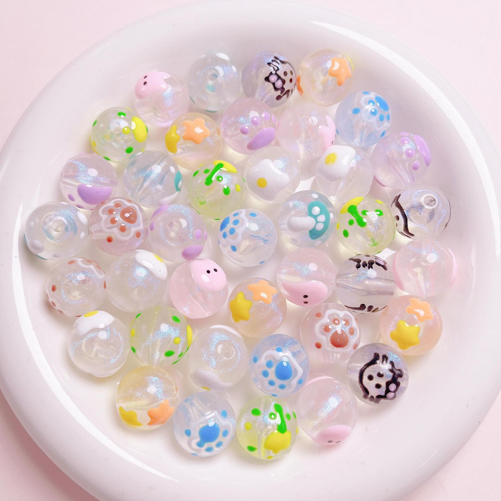 High-quality UV fine-glitter hand-painted cat paw tulip Hello Kitty glow-in-the-dark beads DIY phone chain accessory materials Secondary image