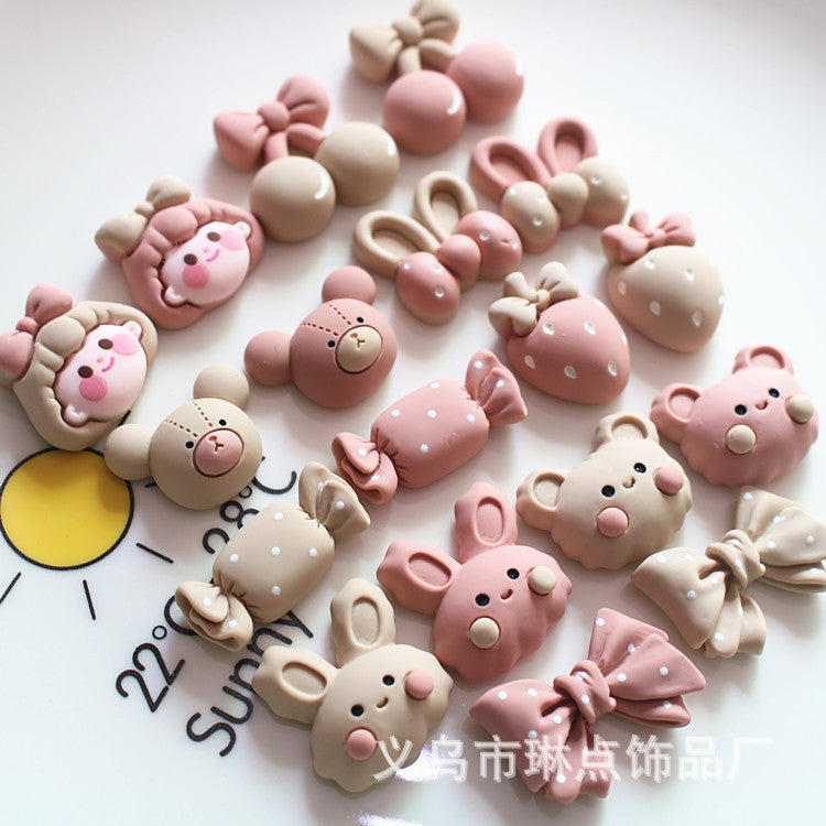 Mocha pink girl rabbit bear cherry candy resin accessories for phone cases and water cups DIY decoration materials Secondary image
