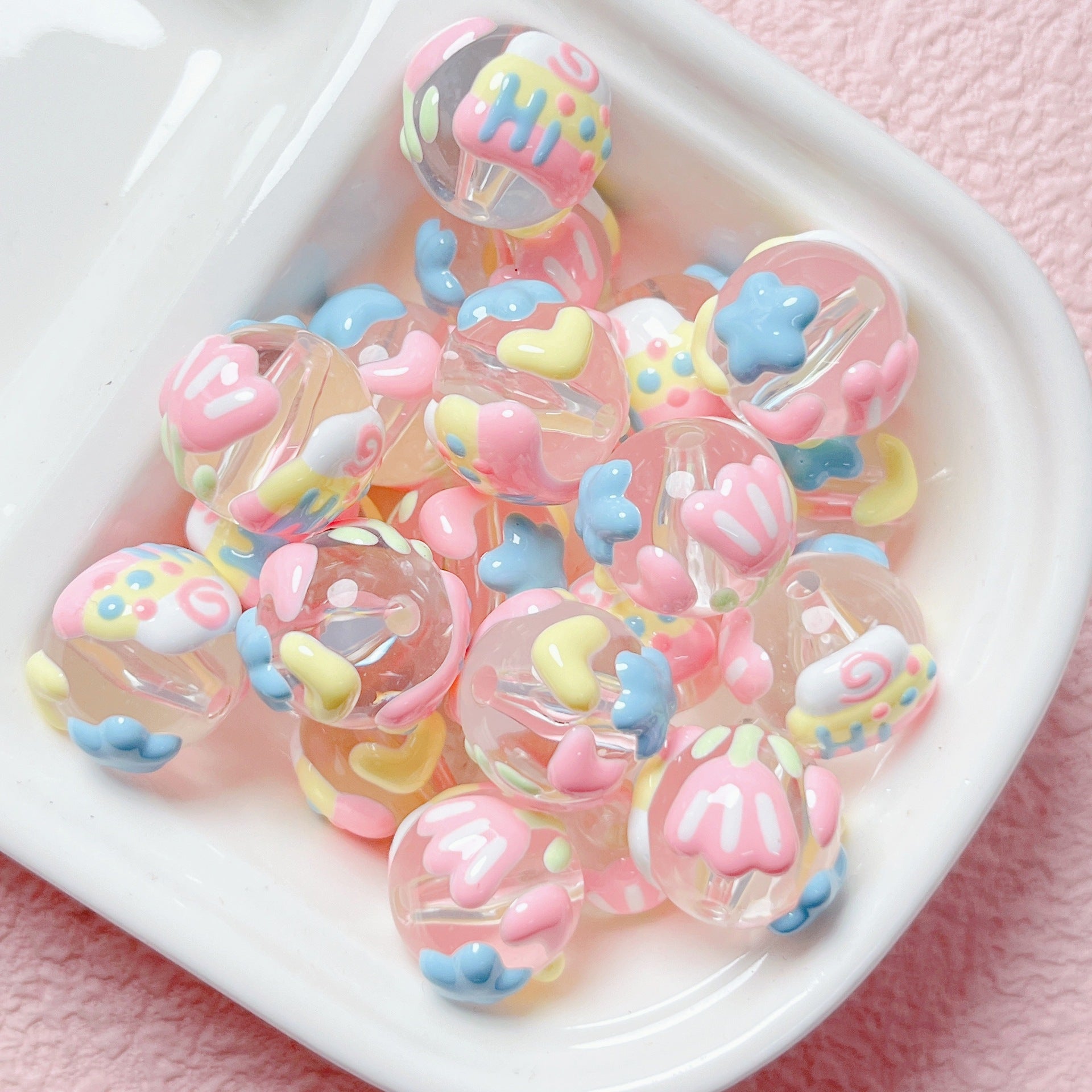 Cute hand-painted beads, cartoon beads, oil-dripped floral round beads, DIY handmade bracelet, necklace, phone chain materials and accessories Secondary image