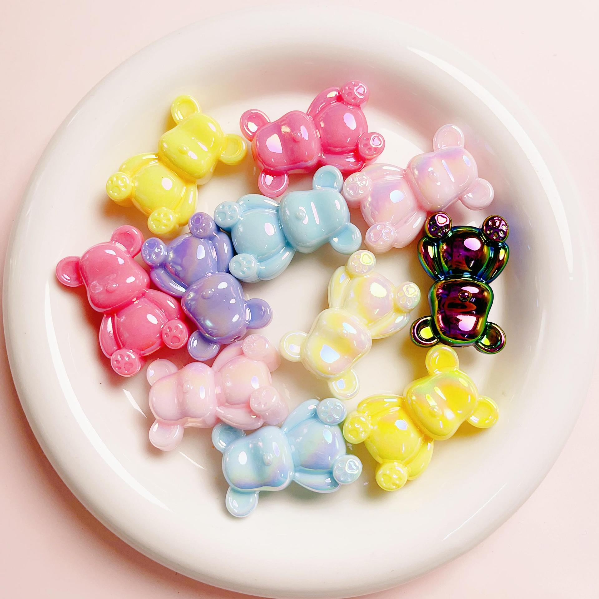 UV-coated luminous bear beads with straight holes, DIY handmade materials for phone chains and keychains Secondary image