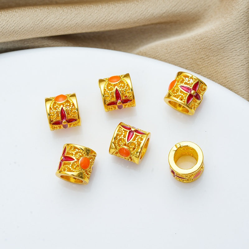 Gold-plated oil-drip hollow barrel bead pendant grape green agate spacer bead DIY handmade beading accessory Secondary image