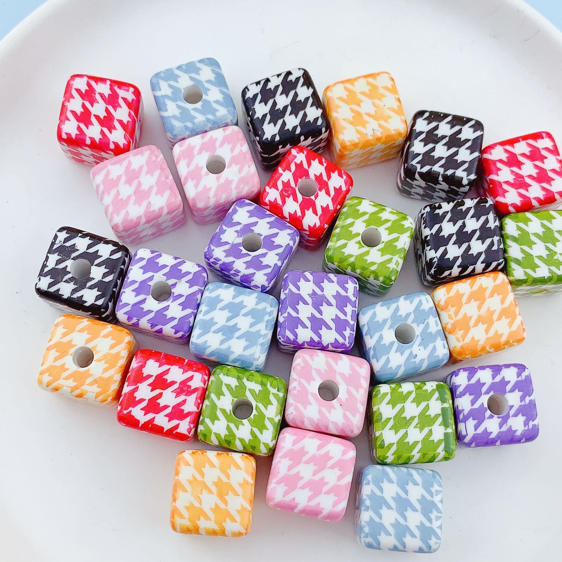 14mm acrylic houndstooth patterned square beads DIY phone chain keychain car hanging material accessory Secondary image