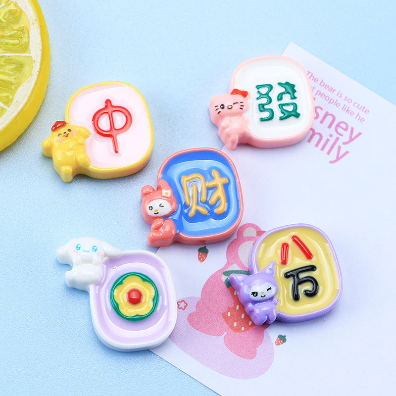 Cartoon animal mahjong series accessories DIY cream glue phone fridge magnets hair ties hair accessory materials Secondary image