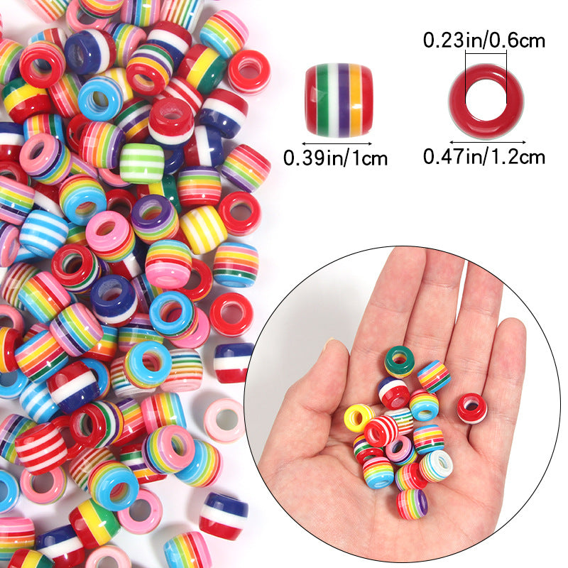 Resin rainbow-colored striped large-hole beads, barrel beads, spacer beads, DIY loose beads, bracelet pendants, jewelry accessories Secondary image