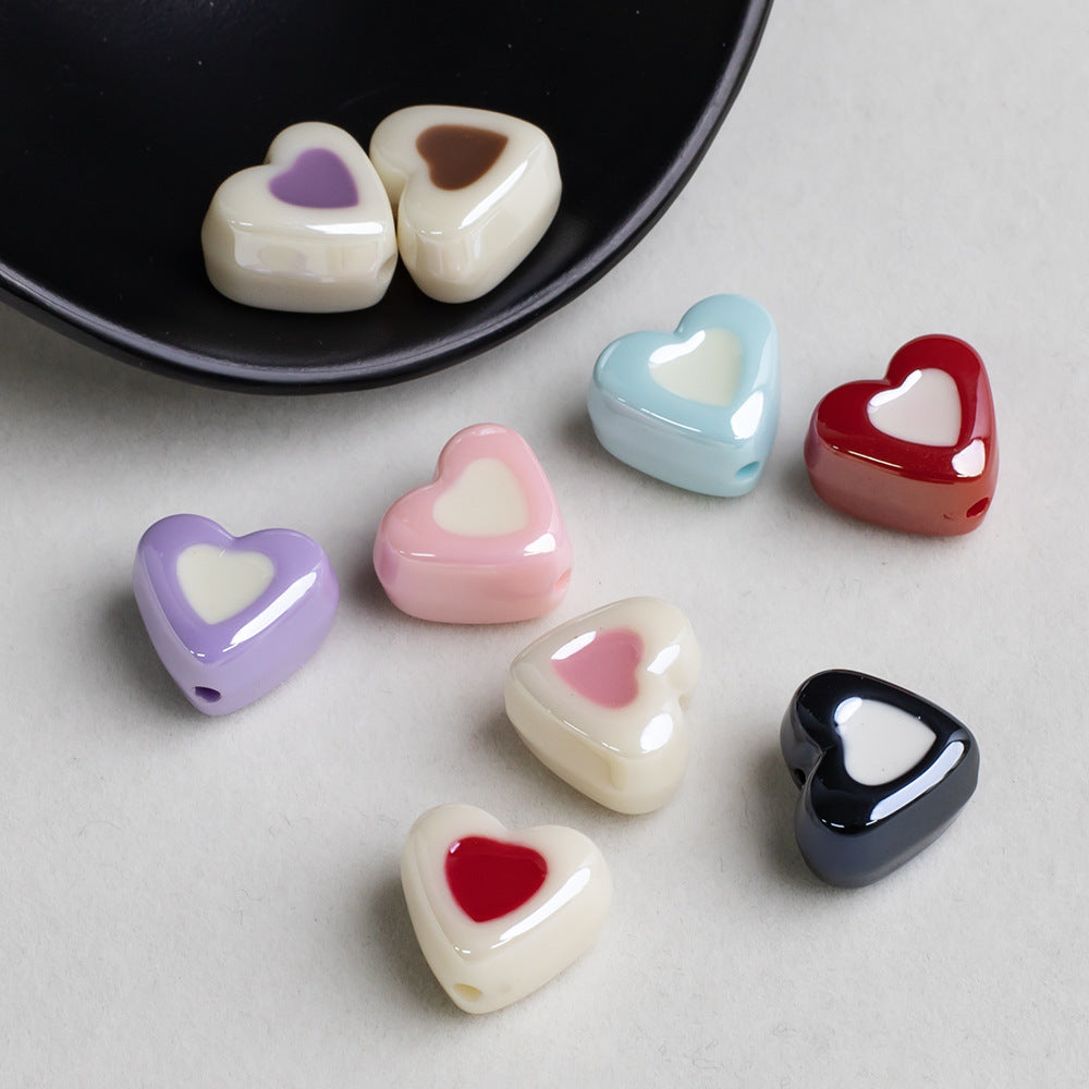 Colorful heart-shaped electroplated through-hole acrylic beads, loose beads for DIY phone chains, jewelry, and beaded accessories Secondary image