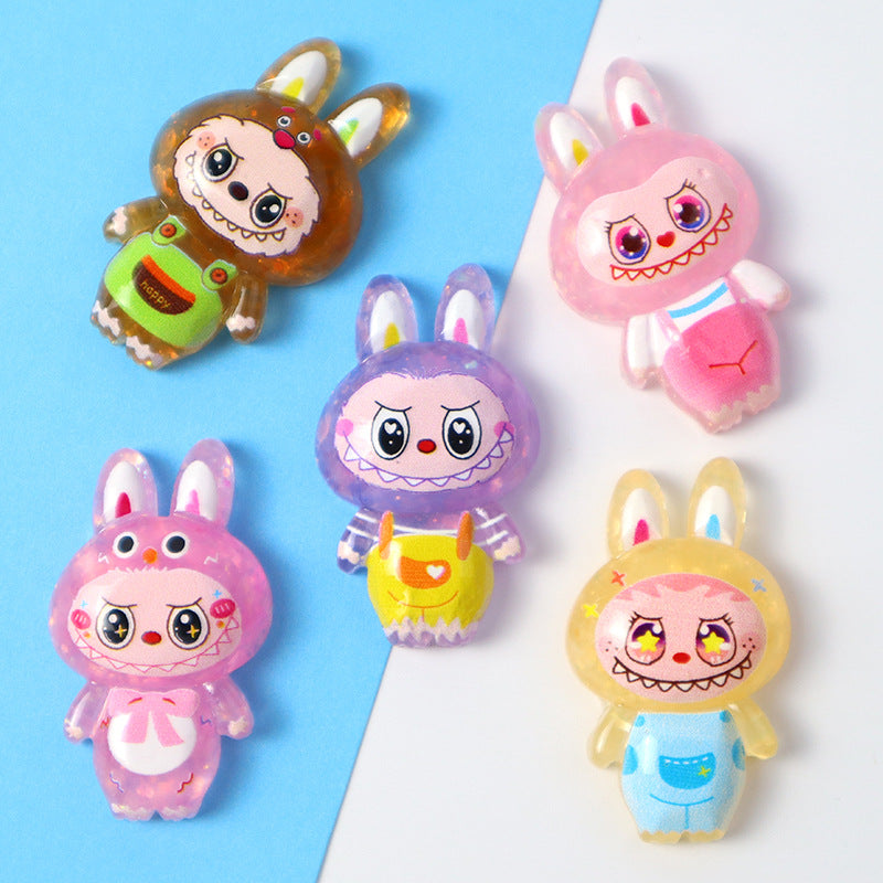 Labubu cartoon semi-transparent shiny sequin bunny resin accessory DIY handmade hairpin decoration doll Secondary image