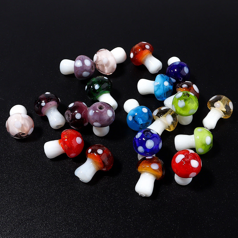 Colorful glass cartoon mushroom beads with straight holes, DIY creative earring pendant accessories Secondary image