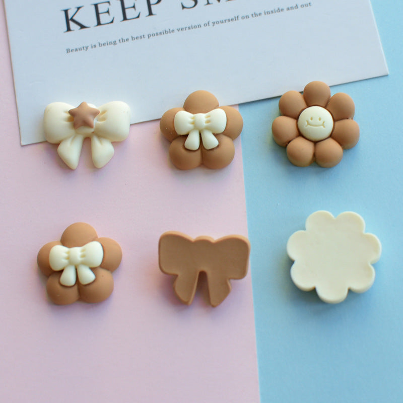 Mocha milk tea color flower bow resin accessories for phone cases, hair accessories, DIY decoration accessories Secondary image