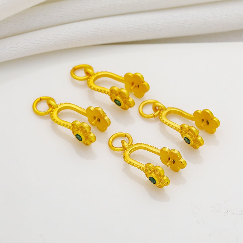 Color-retaining zircon-inlaid small flower "double happiness" clasp DIY handmade necklace pendant clasp jewelry accessories Secondary image